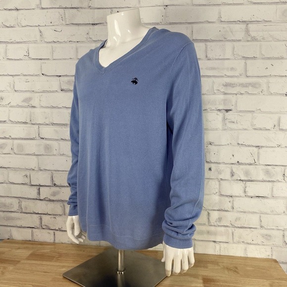 Brooks Brother Sweater Men's Large V-Neck Long Sleeve Blue Linen Blend 346 *FLAW - Picture 4 of 14